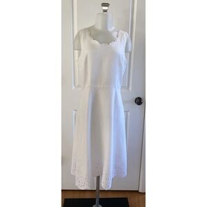 Talbots White 100% Linen Eyelet Sleeveless Dress Size 12 Wedding Grad Garden
